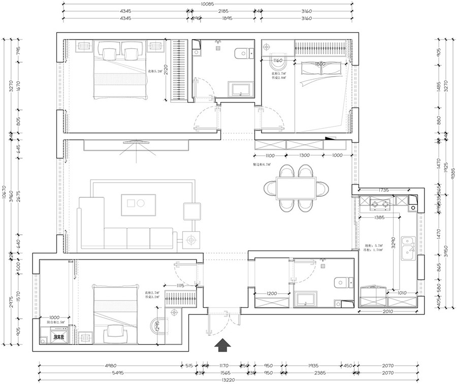 120平輕奢風三房裝修，輕奢風為主色調