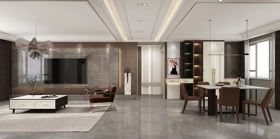 120平輕奢風三房裝修，輕奢風為主色調