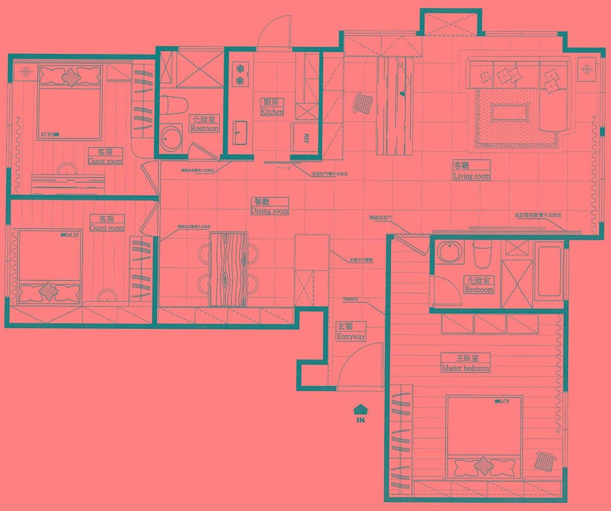 120平大三房輕奢風(fēng)格裝修，色彩沉著內(nèi)斂