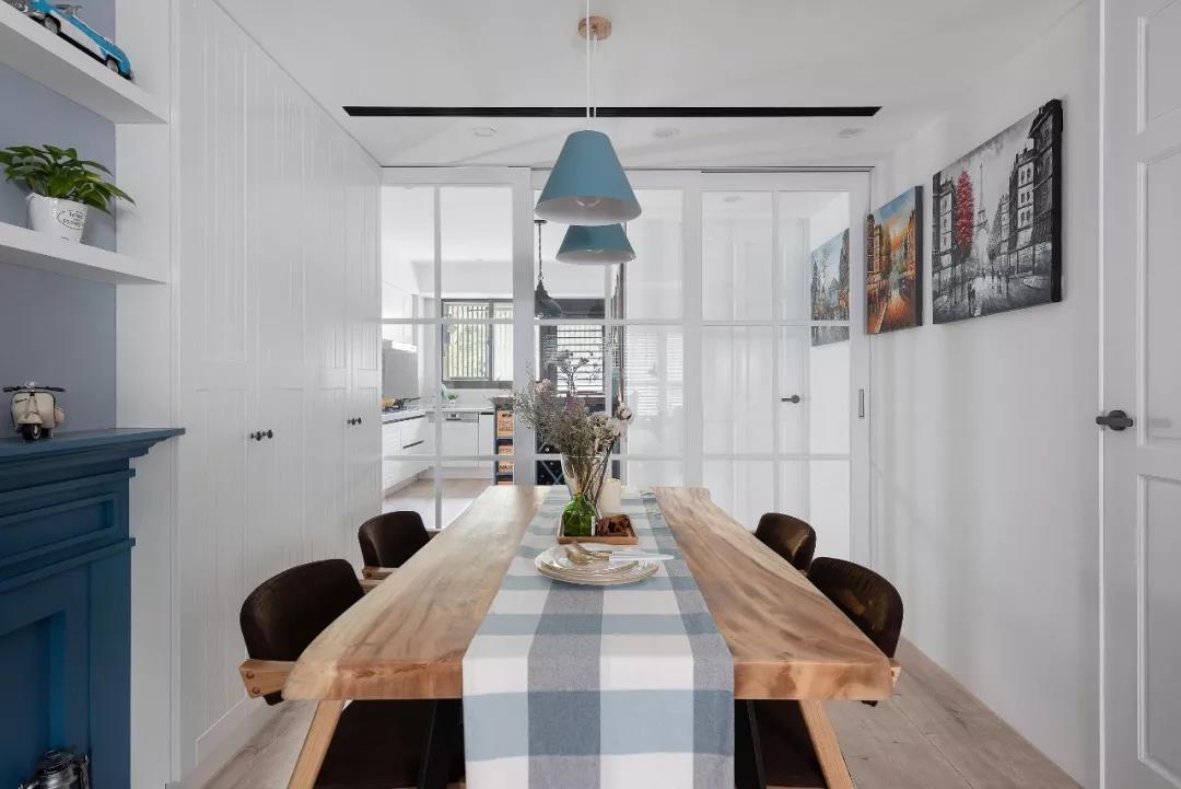 126㎡美式混搭風(fēng)格新房裝修，藍(lán)白配色太清爽了！