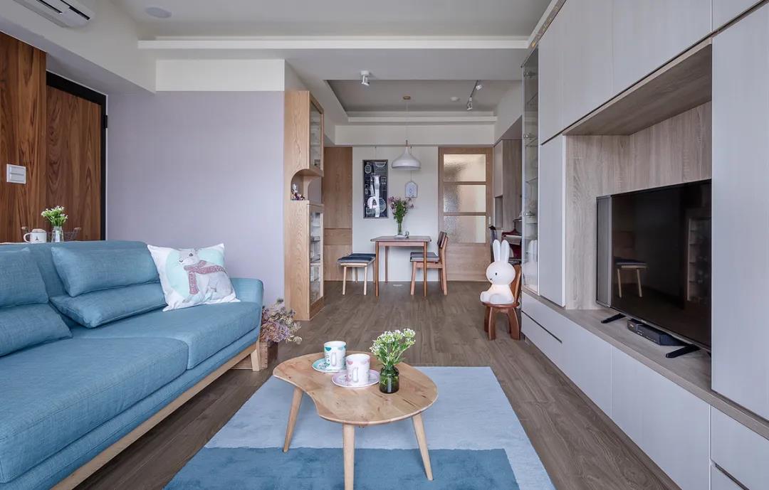 100㎡簡(jiǎn)約北歐風(fēng)格新房裝修案例，湖藍(lán)色清新美宅！